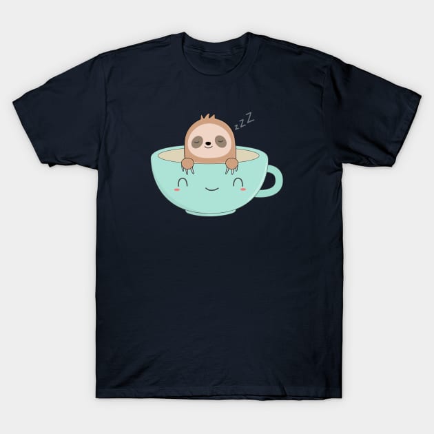 Cute Kawaii Sloth Coffee T-Shirt T-Shirt by happinessinatee